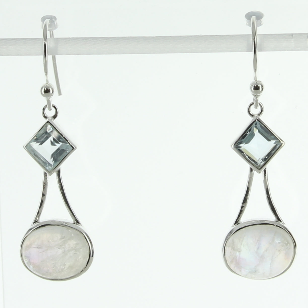 Moonstone Rainbow With Blue Topaz Earrings