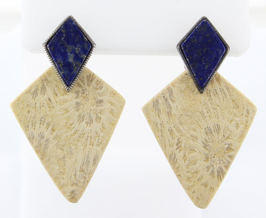 Lapis Lazuli With Agatized Coral Earrings